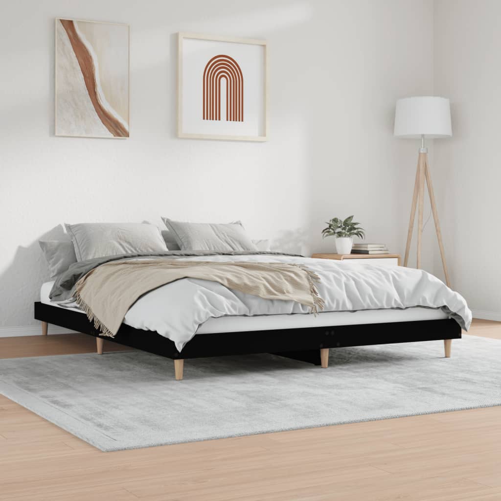 Bed Frame without Mattress Engineered Wood Length 200 cm Black 200 cm