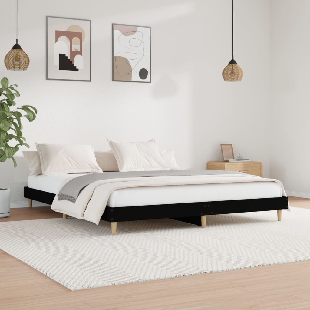 Bed Frame without Mattress Engineered Wood Length 200 cm Black 200 cm