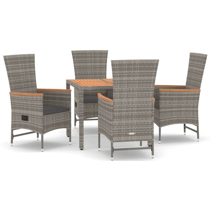 vidaXL 5 Piece Garden Dining Set Grey Poly Rattan&Solid Wood Acacia 2