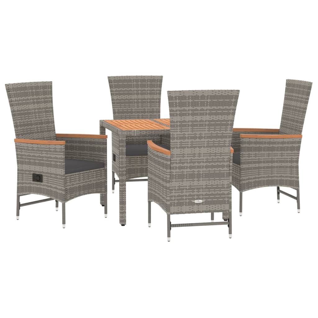 vidaXL 5 Piece Garden Dining Set Grey Poly Rattan&Solid Wood Acacia 3