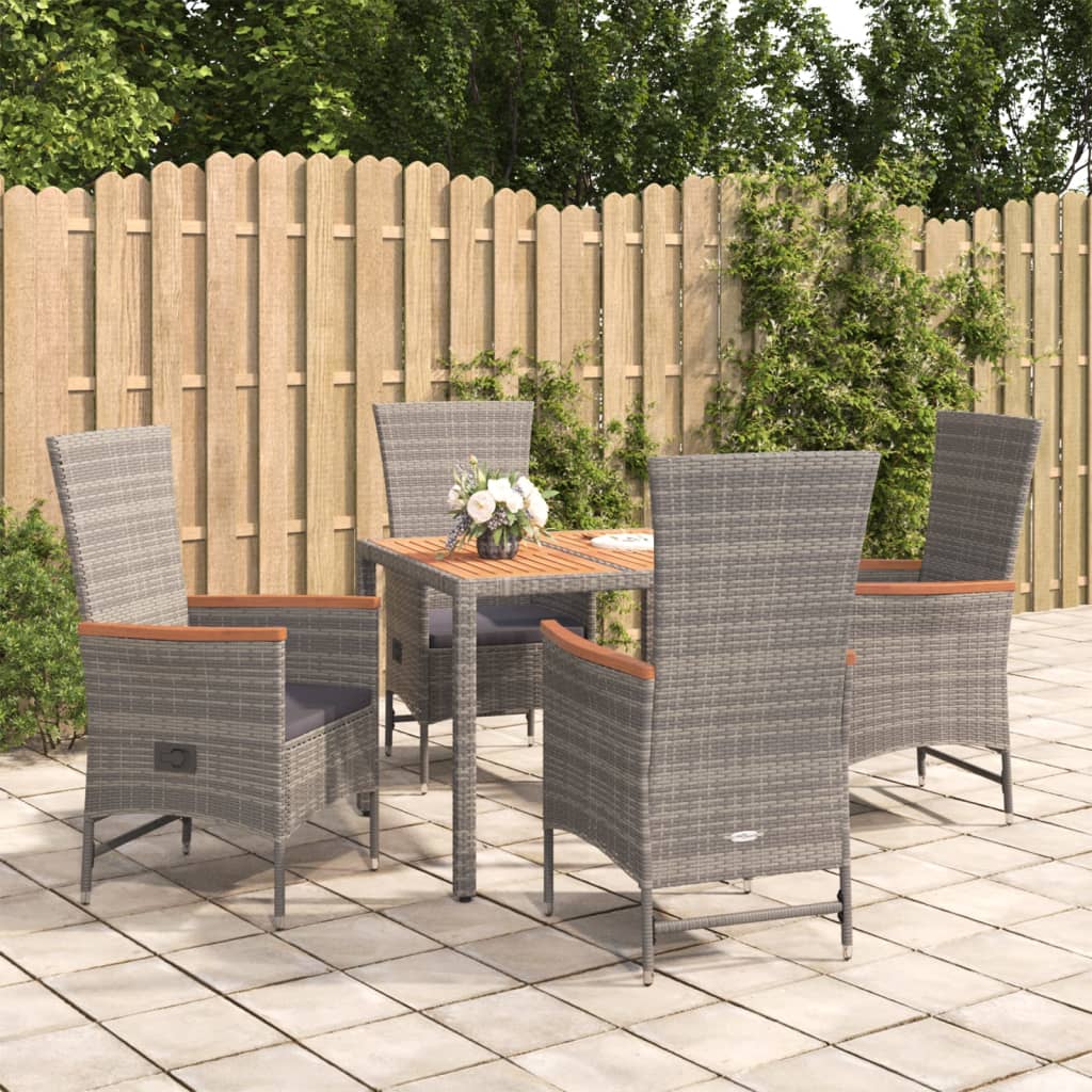vidaXL 5 Piece Garden Dining Set Grey Poly Rattan&Solid Wood Acacia 1