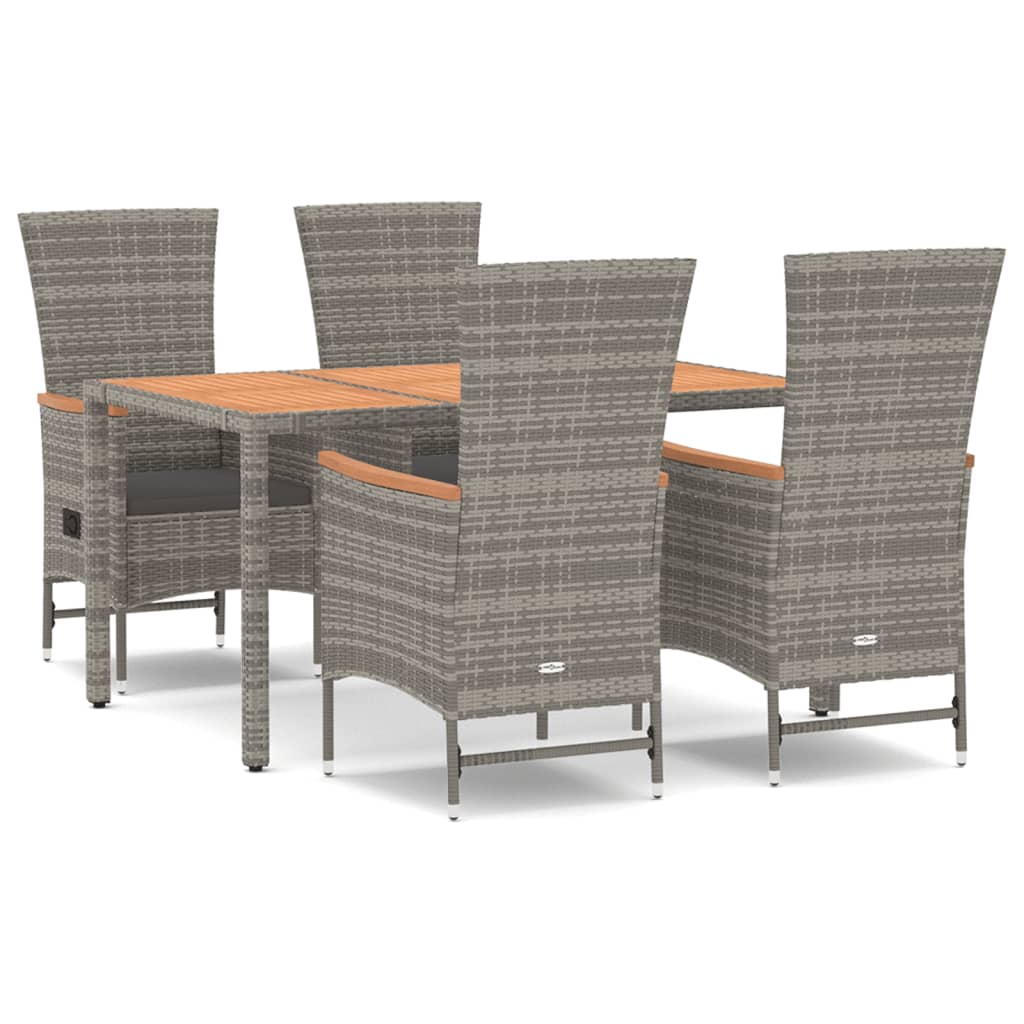 vidaXL 5 Piece Garden Dining Set Grey Poly Rattan&Solid Wood Acacia 2