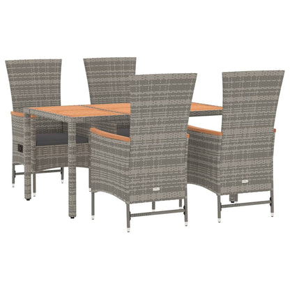 vidaXL 5 Piece Garden Dining Set Grey Poly Rattan&Solid Wood Acacia 3