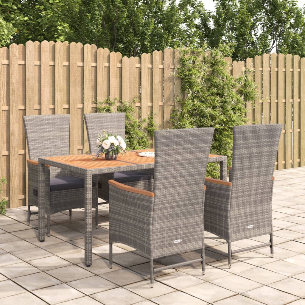 vidaXL 5 Piece Garden Dining Set Grey Poly Rattan&Solid Wood Acacia 1