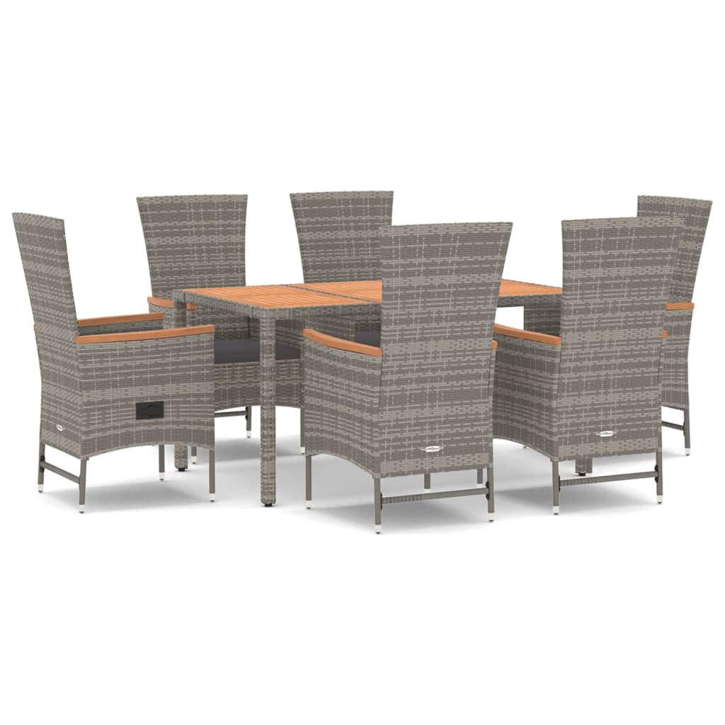 vidaXL 7 Piece Garden Dining Set Grey Poly Rattan&Solid Wood Acacia 2