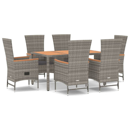vidaXL 7 Piece Garden Dining Set Grey Poly Rattan&Solid Wood Acacia 2
