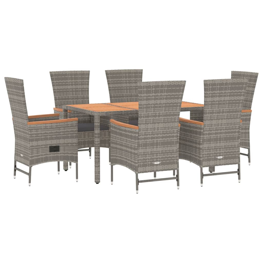 vidaXL 7 Piece Garden Dining Set Grey Poly Rattan&Solid Wood Acacia 3