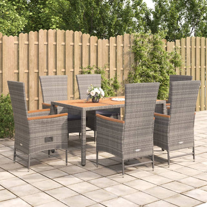 vidaXL 7 Piece Garden Dining Set Grey Poly Rattan&Solid Wood Acacia 1