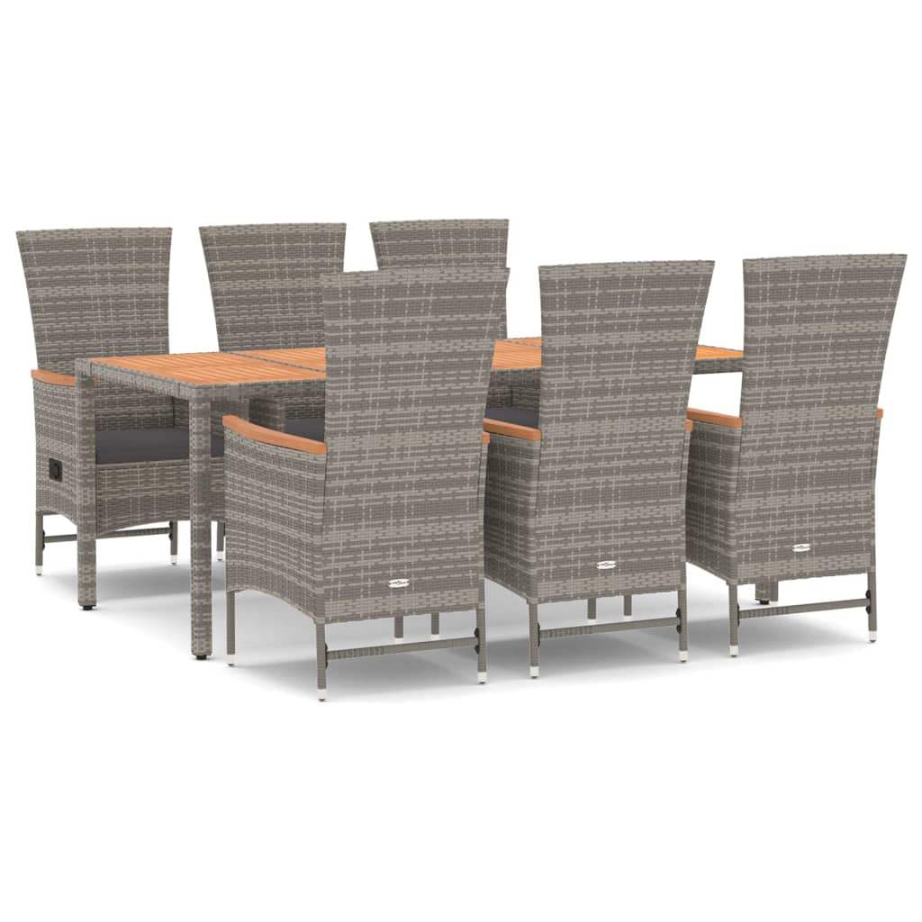 vidaXL 7 Piece Garden Dining Set Grey Poly Rattan&Solid Wood Acacia 2