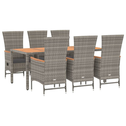 vidaXL 7 Piece Garden Dining Set Grey Poly Rattan&Solid Wood Acacia 3