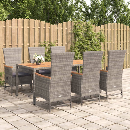 vidaXL 7 Piece Garden Dining Set Grey Poly Rattan&Solid Wood Acacia 1