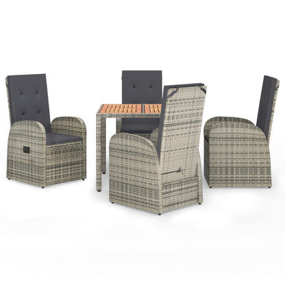vidaXL 5 Piece Garden Dining Set Grey Poly Rattan&Solid Wood Acacia 2