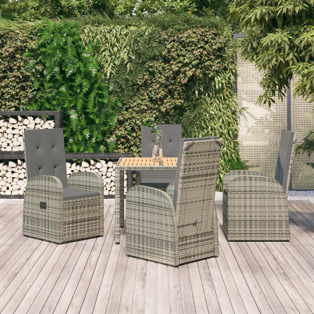 vidaXL 5 Piece Garden Dining Set Grey Poly Rattan&Solid Wood Acacia