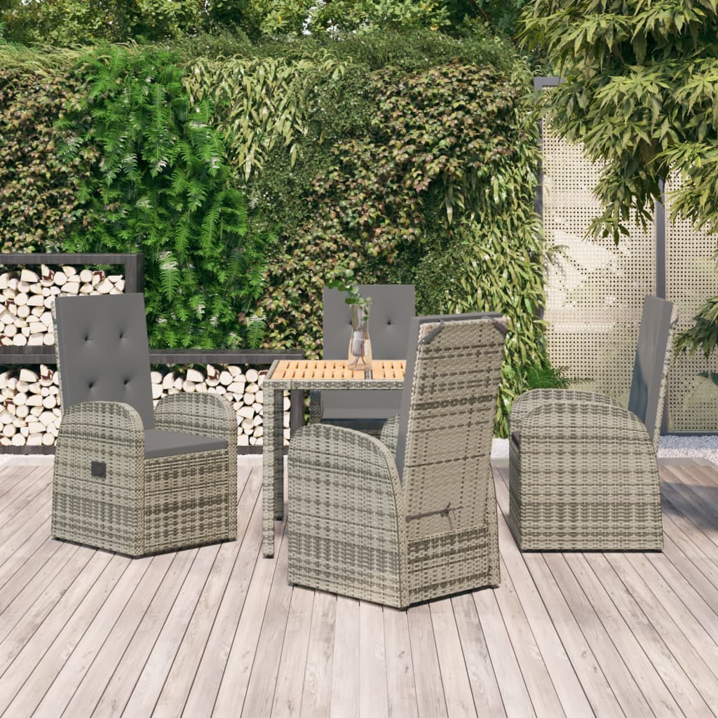 vidaXL 5 Piece Garden Dining Set Grey Poly Rattan&Solid Wood Acacia 1