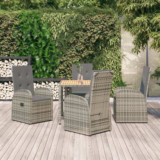 vidaXL 5 Piece Garden Dining Set Grey Poly Rattan&Solid Wood Acacia 1