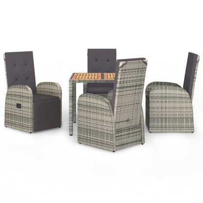vidaXL 5 Piece Garden Dining Set Grey Poly Rattan&Solid Wood Acacia 2