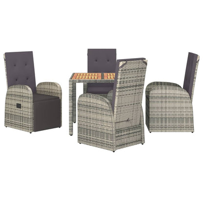 vidaXL 5 Piece Garden Dining Set Grey Poly Rattan&Solid Wood Acacia 3