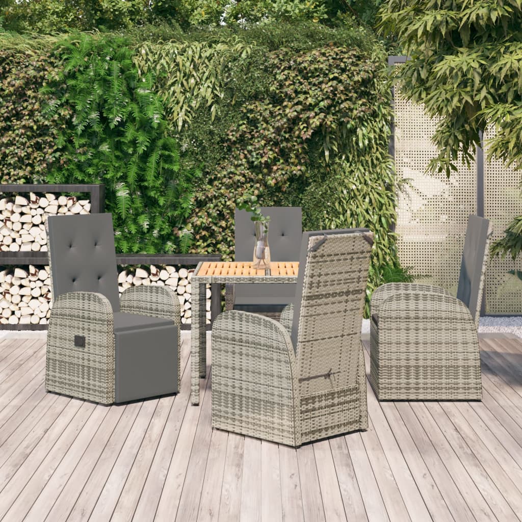 vidaXL 5 Piece Garden Dining Set Grey Poly Rattan&Solid Wood Acacia 1