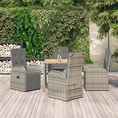 vidaXL 5 Piece Garden Dining Set Grey Poly Rattan&Solid Wood Acacia 1
