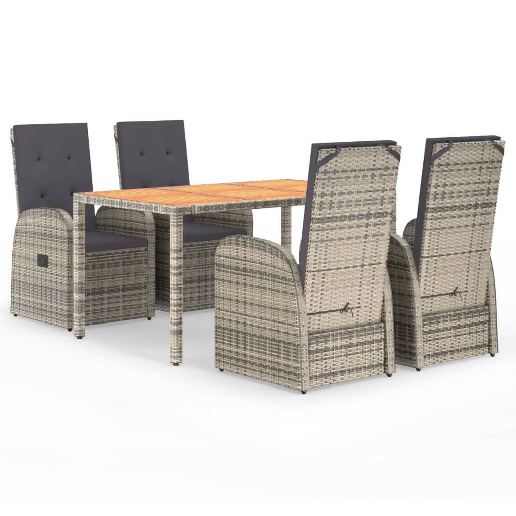 vidaXL 5 Piece Garden Dining Set Grey Poly Rattan&Solid Wood Acacia 2
