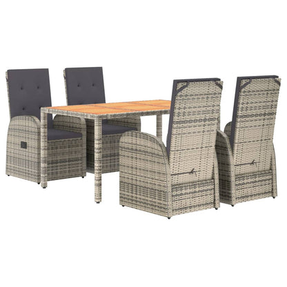 vidaXL 5 Piece Garden Dining Set Grey Poly Rattan&Solid Wood Acacia 3