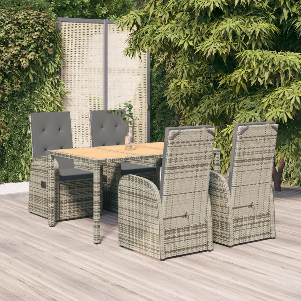vidaXL 5 Piece Garden Dining Set Grey Poly Rattan&Solid Wood Acacia 1