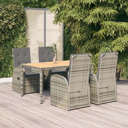 vidaXL 5 Piece Garden Dining Set Grey Poly Rattan&Solid Wood Acacia 1