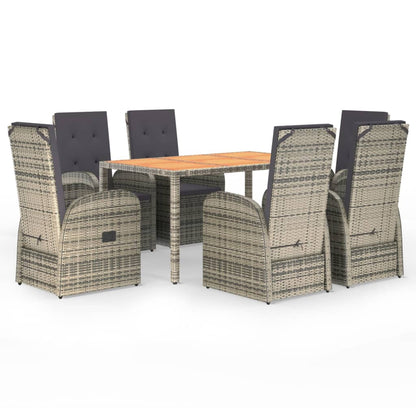 vidaXL 7 Piece Garden Dining Set Grey Poly Rattan&Solid Wood Acacia 2
