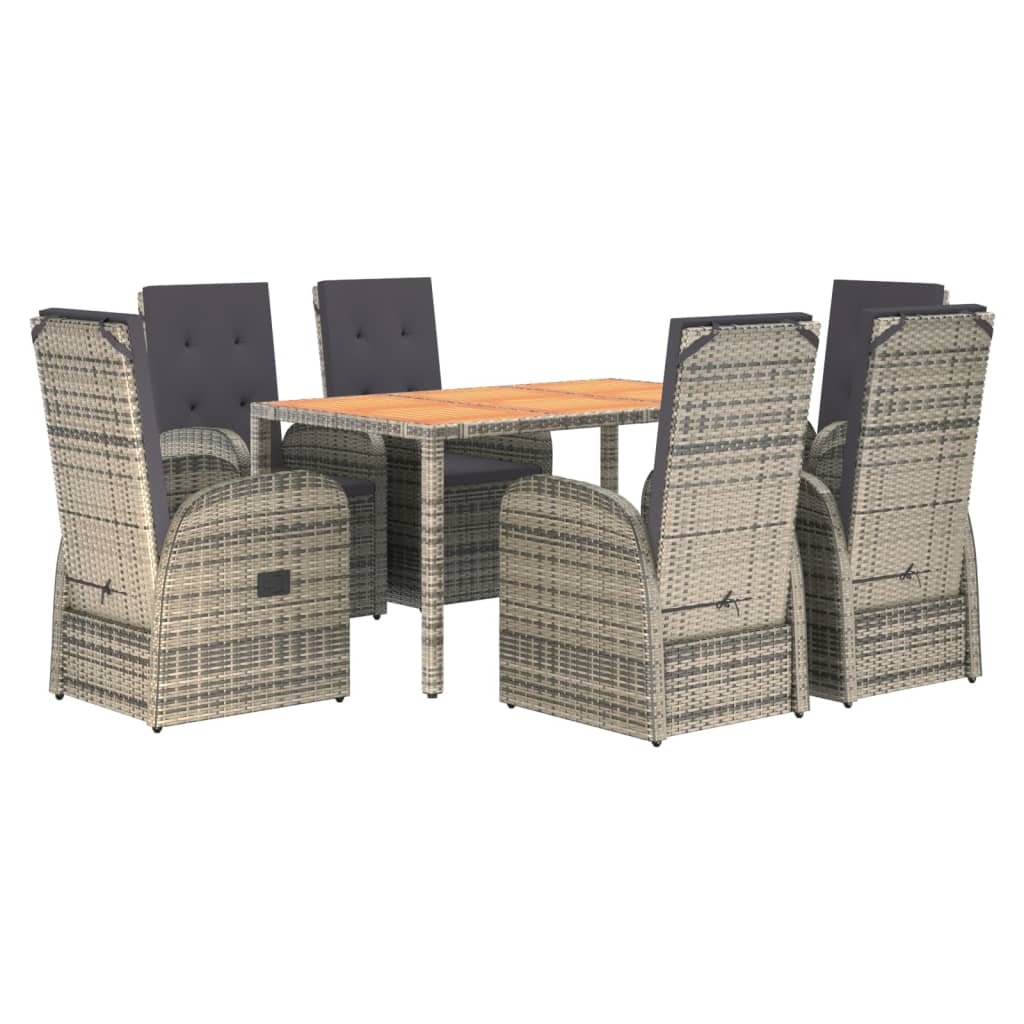 vidaXL 7 Piece Garden Dining Set Grey Poly Rattan&Solid Wood Acacia 3
