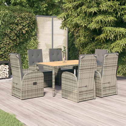 vidaXL 7 Piece Garden Dining Set Grey Poly Rattan&Solid Wood Acacia 1