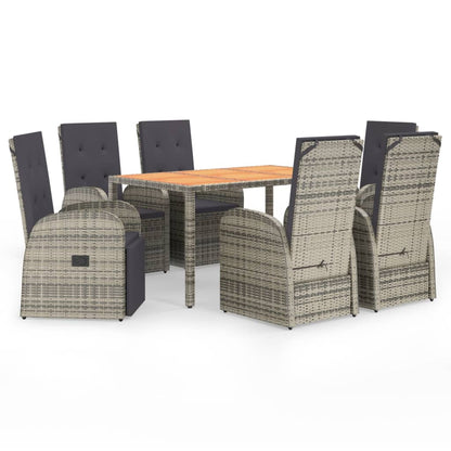 vidaXL 7 Piece Garden Dining Set Grey Poly Rattan&Solid Wood Acacia 2