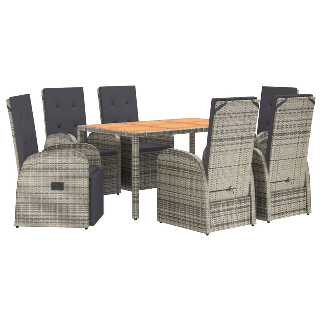 vidaXL 7 Piece Garden Dining Set Grey Poly Rattan&Solid Wood Acacia 3