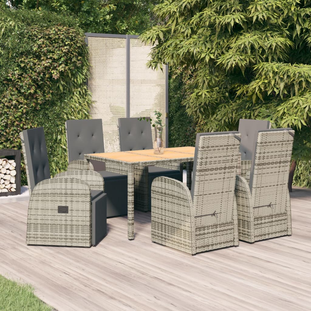 vidaXL 7 Piece Garden Dining Set Grey Poly Rattan&Solid Wood Acacia 1