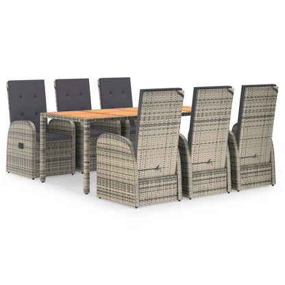 vidaXL 7 Piece Garden Dining Set Grey Poly Rattan&Solid Wood Acacia 2
