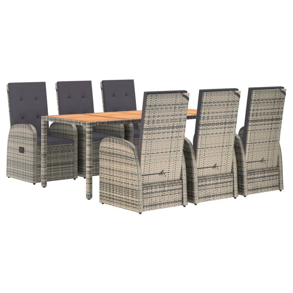 vidaXL 7 Piece Garden Dining Set Grey Poly Rattan&Solid Wood Acacia 3