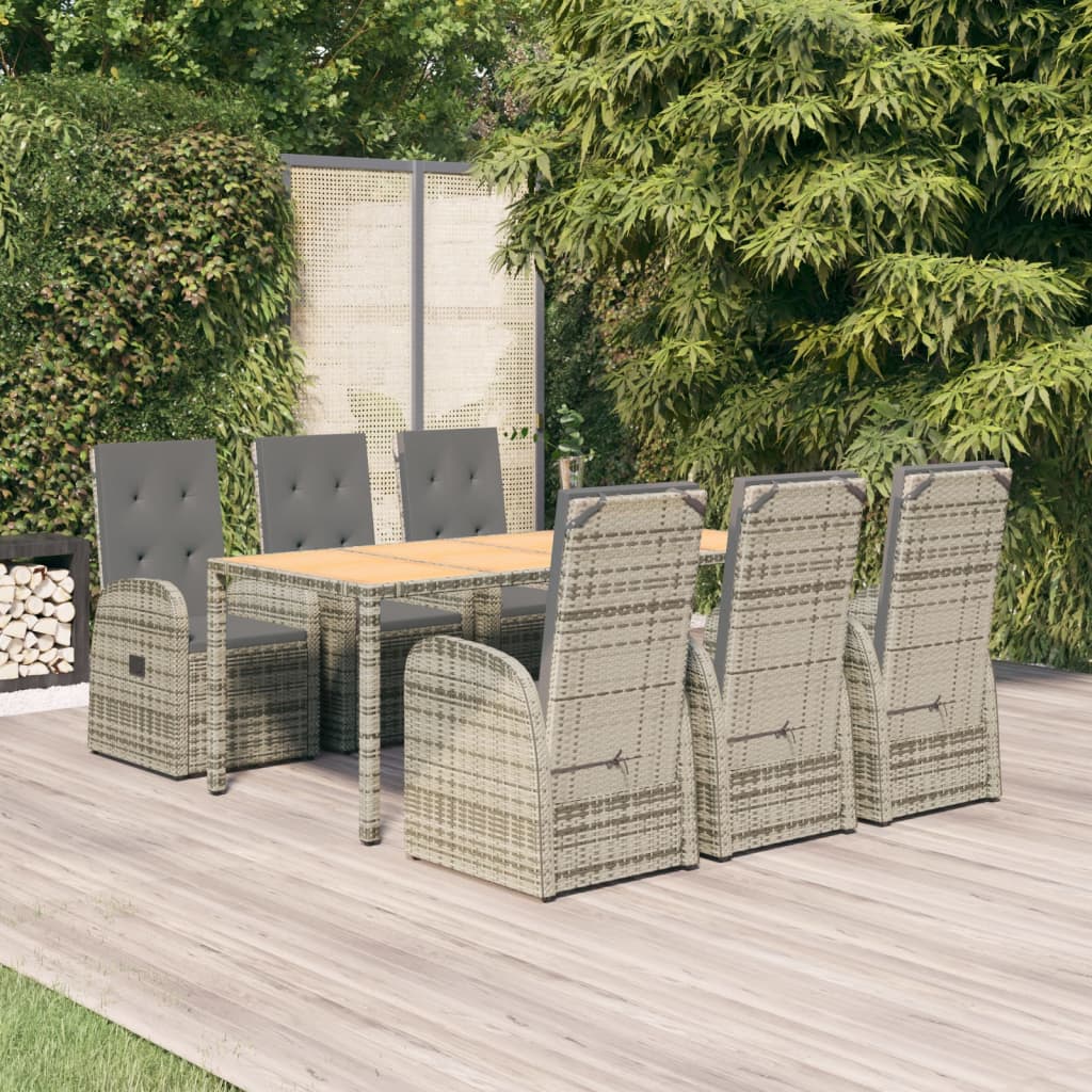 vidaXL 7 Piece Garden Dining Set Grey Poly Rattan&Solid Wood Acacia 1