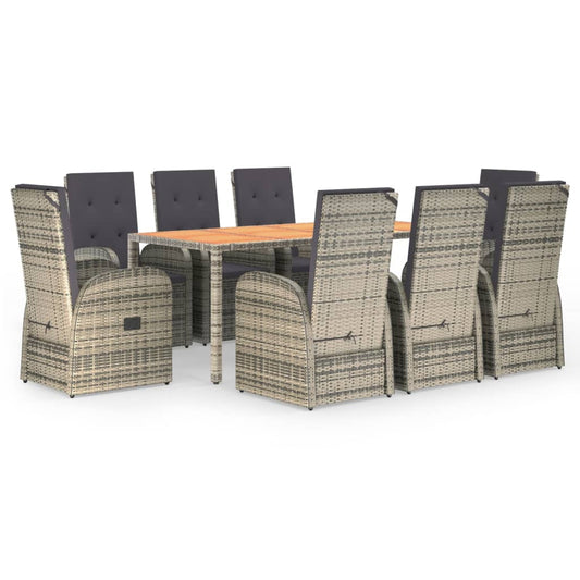 vidaXL 9 Piece Garden Dining Set Grey Poly Rattan&Solid Wood Acacia 2