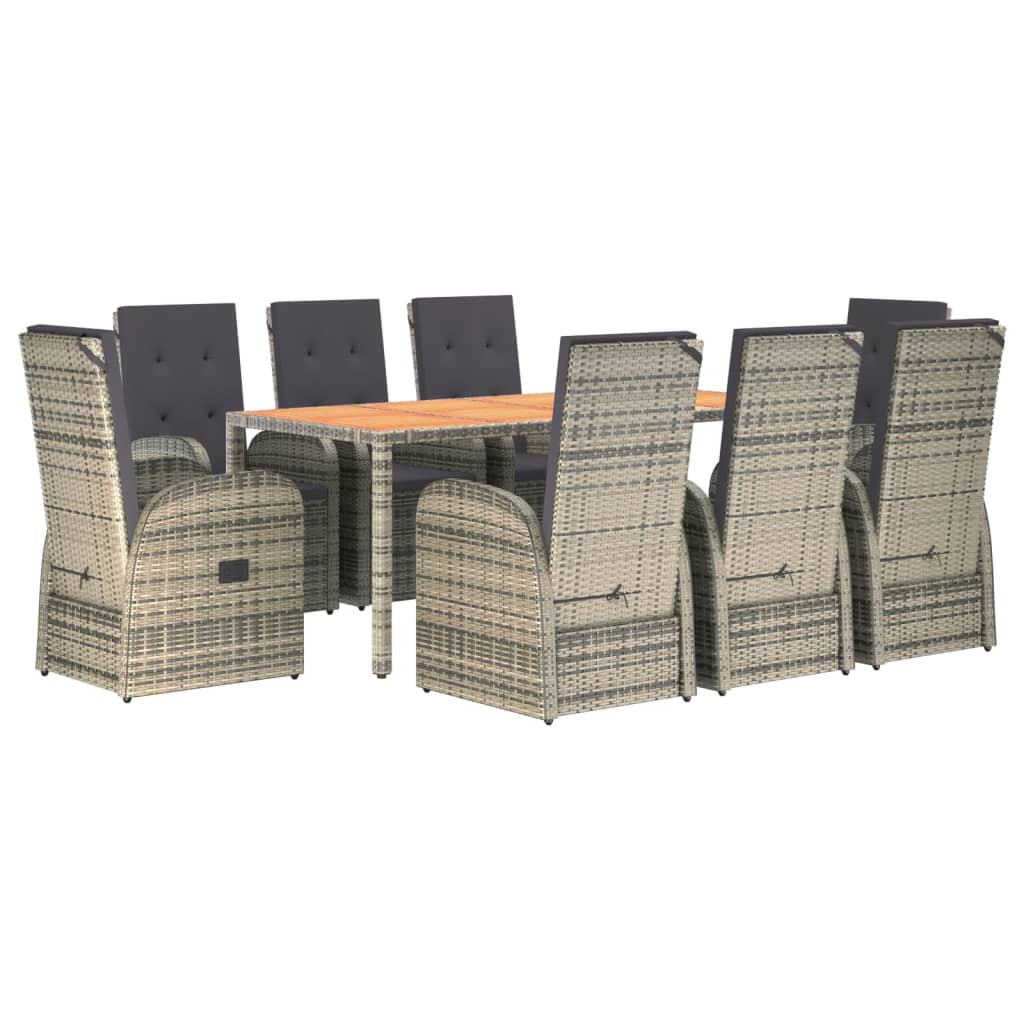 vidaXL 9 Piece Garden Dining Set Grey Poly Rattan&Solid Wood Acacia 3