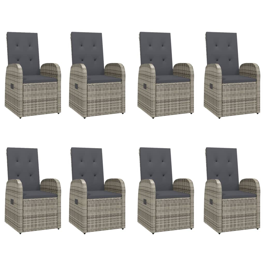 vidaXL 9 Piece Garden Dining Set Grey Poly Rattan&Solid Wood Acacia 4