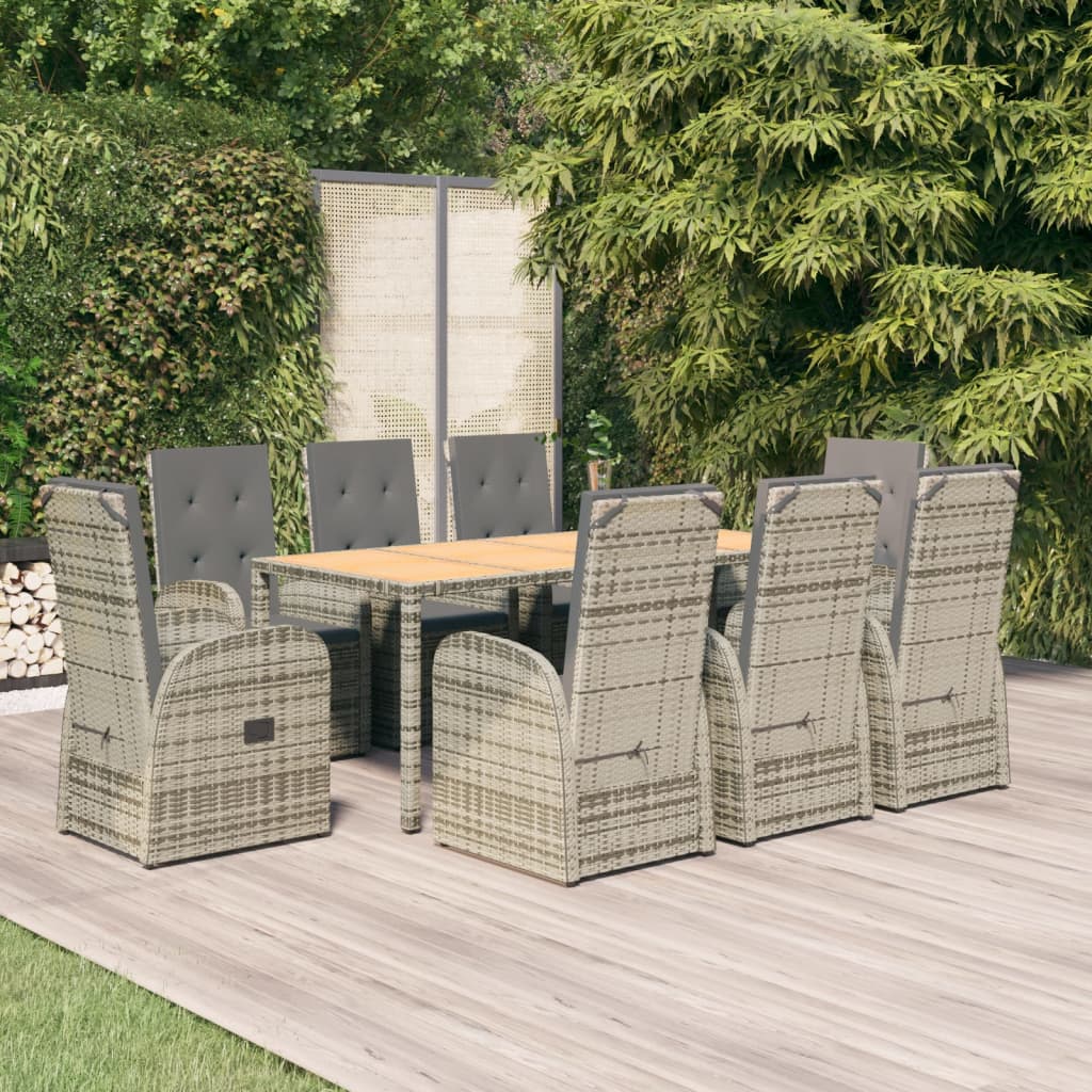 vidaXL 9 Piece Garden Dining Set Grey Poly Rattan&Solid Wood Acacia 1