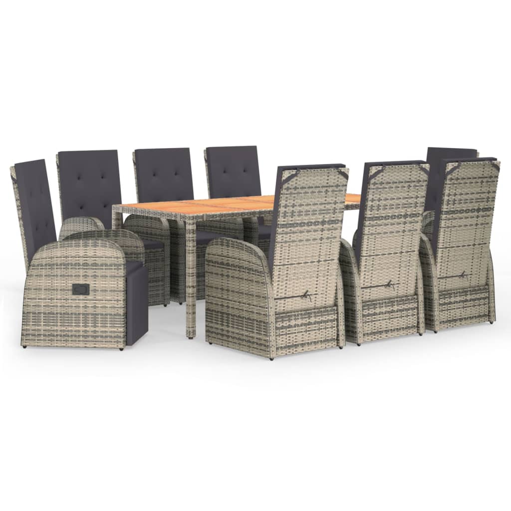 vidaXL 9 Piece Garden Dining Set Grey Poly Rattan&Solid Wood Acacia 2