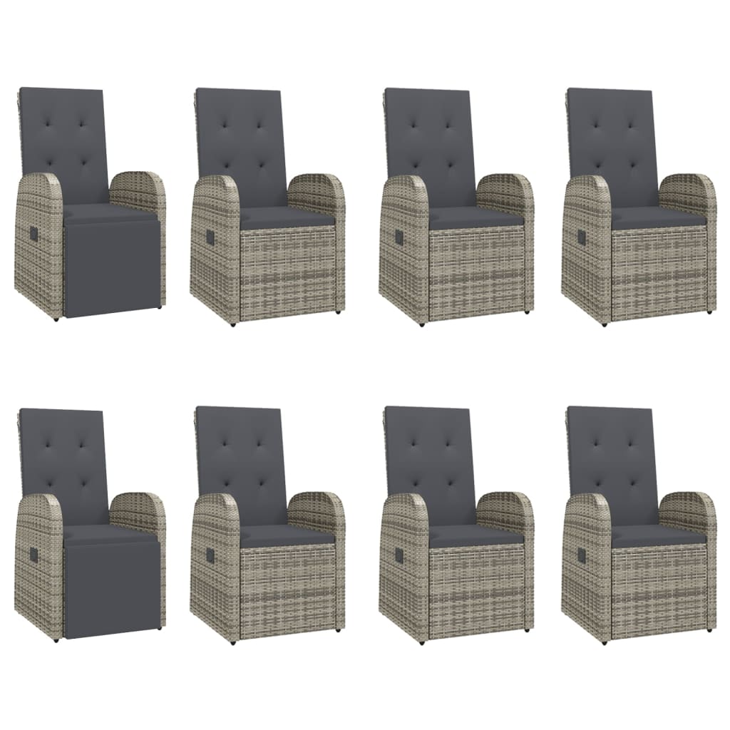 vidaXL 9 Piece Garden Dining Set Grey Poly Rattan&Solid Wood Acacia 4