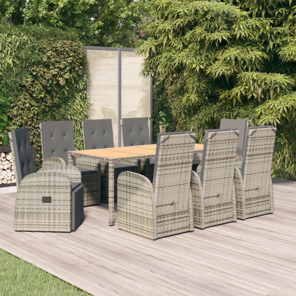 vidaXL 9 Piece Garden Dining Set Grey Poly Rattan&Solid Wood Acacia 1