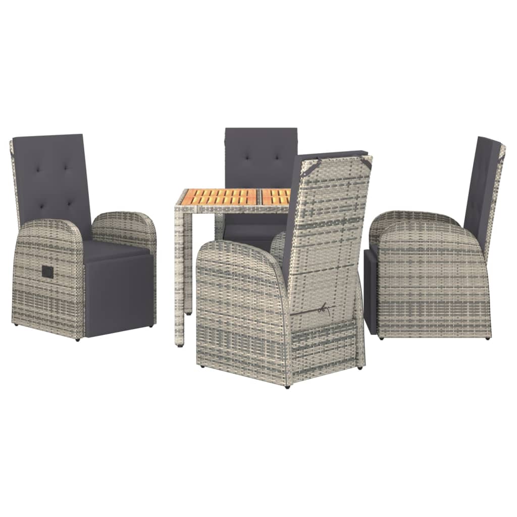 vidaXL 5 Piece Garden Dining Set Grey Poly Rattan&Solid Wood Acacia 3