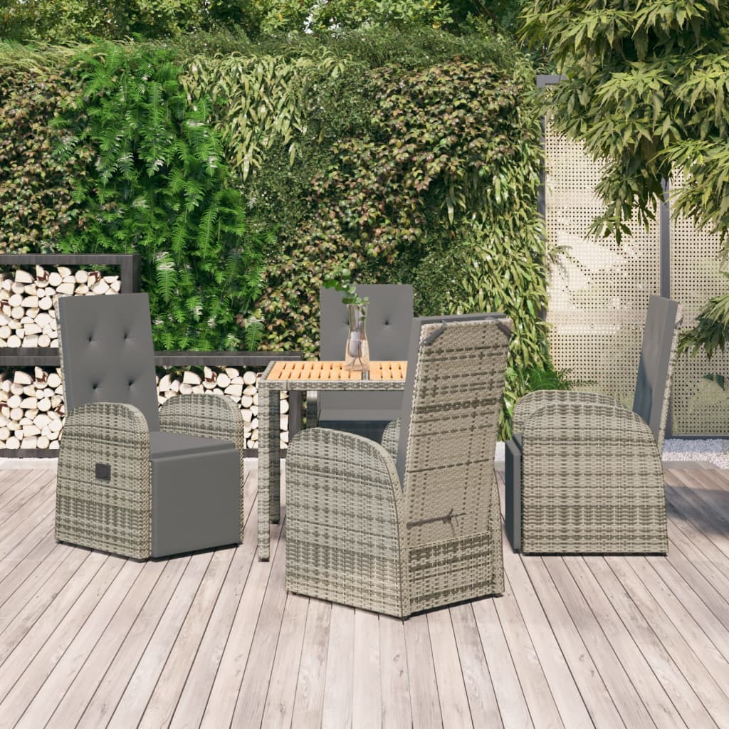 vidaXL 5 Piece Garden Dining Set Grey Poly Rattan&Solid Wood Acacia 1
