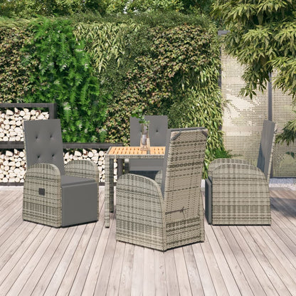 vidaXL 5 Piece Garden Dining Set Grey Poly Rattan&Solid Wood Acacia 1
