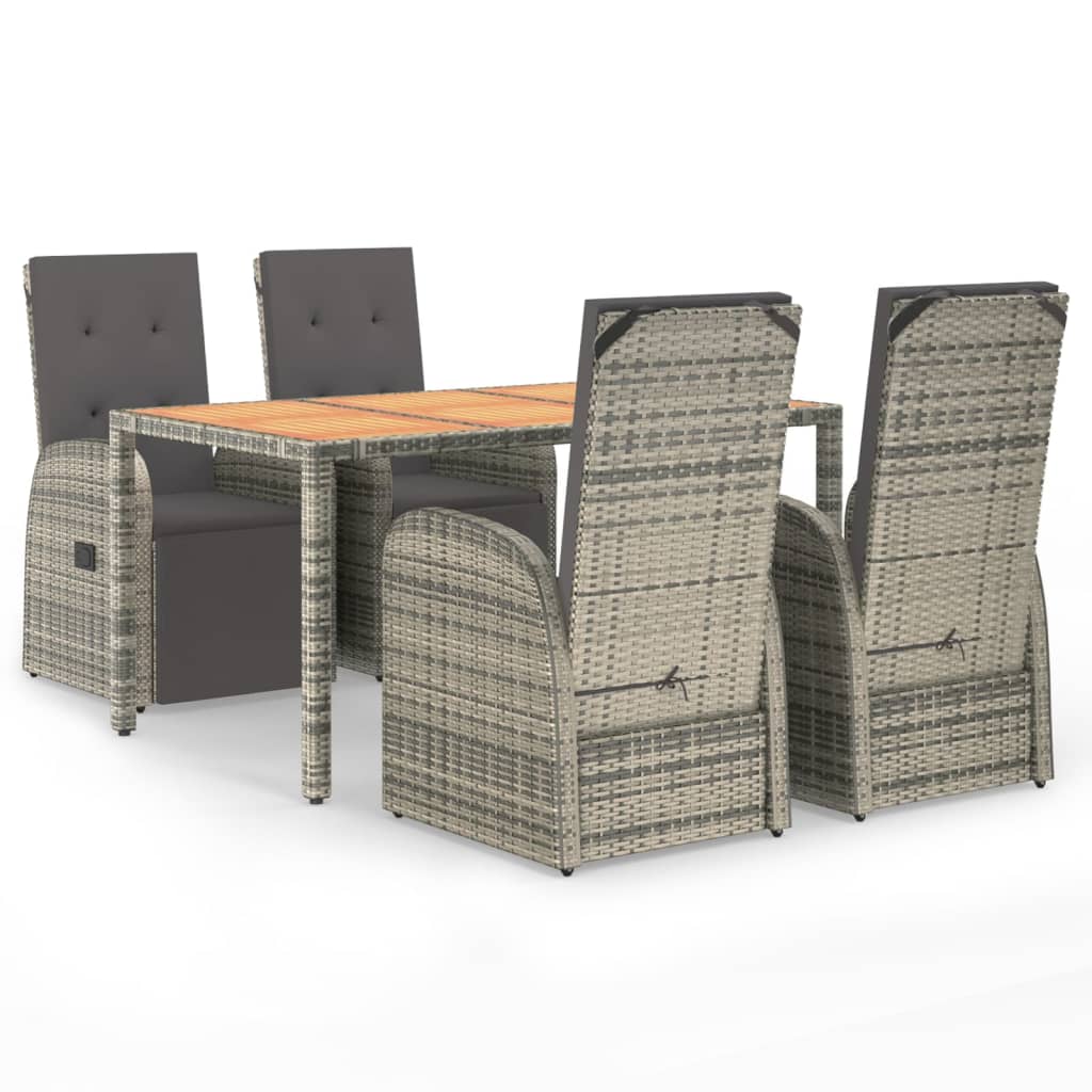 vidaXL 5 Piece Garden Dining Set Grey Poly Rattan&Solid Wood Acacia 2