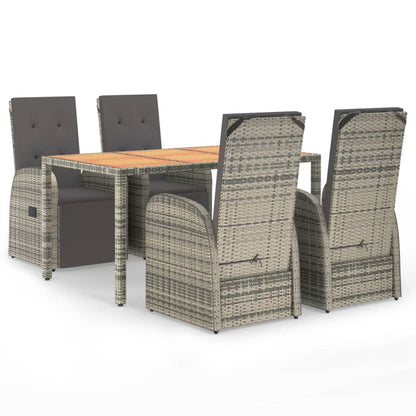 vidaXL 5 Piece Garden Dining Set Grey Poly Rattan&Solid Wood Acacia 2