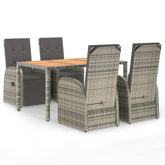 vidaXL 5 Piece Garden Dining Set Grey Poly Rattan&Solid Wood Acacia 2