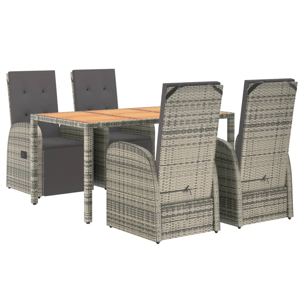 vidaXL 5 Piece Garden Dining Set Grey Poly Rattan&Solid Wood Acacia 3